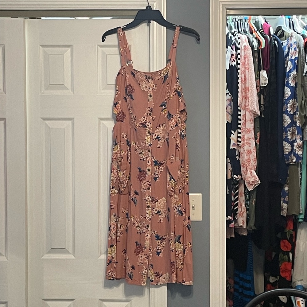 Beautiful Pink Floral Midi Length Dress